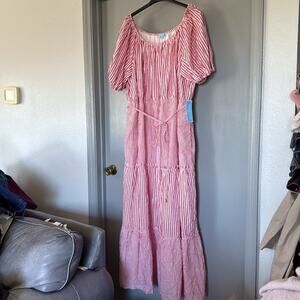 NWT Draper James RSVP 3X Striped Peasant Prairie Maxi Dress Tiered Lined Cotton